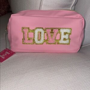 Pink Cosmetic Bag with LOVE embroidered Design NWT